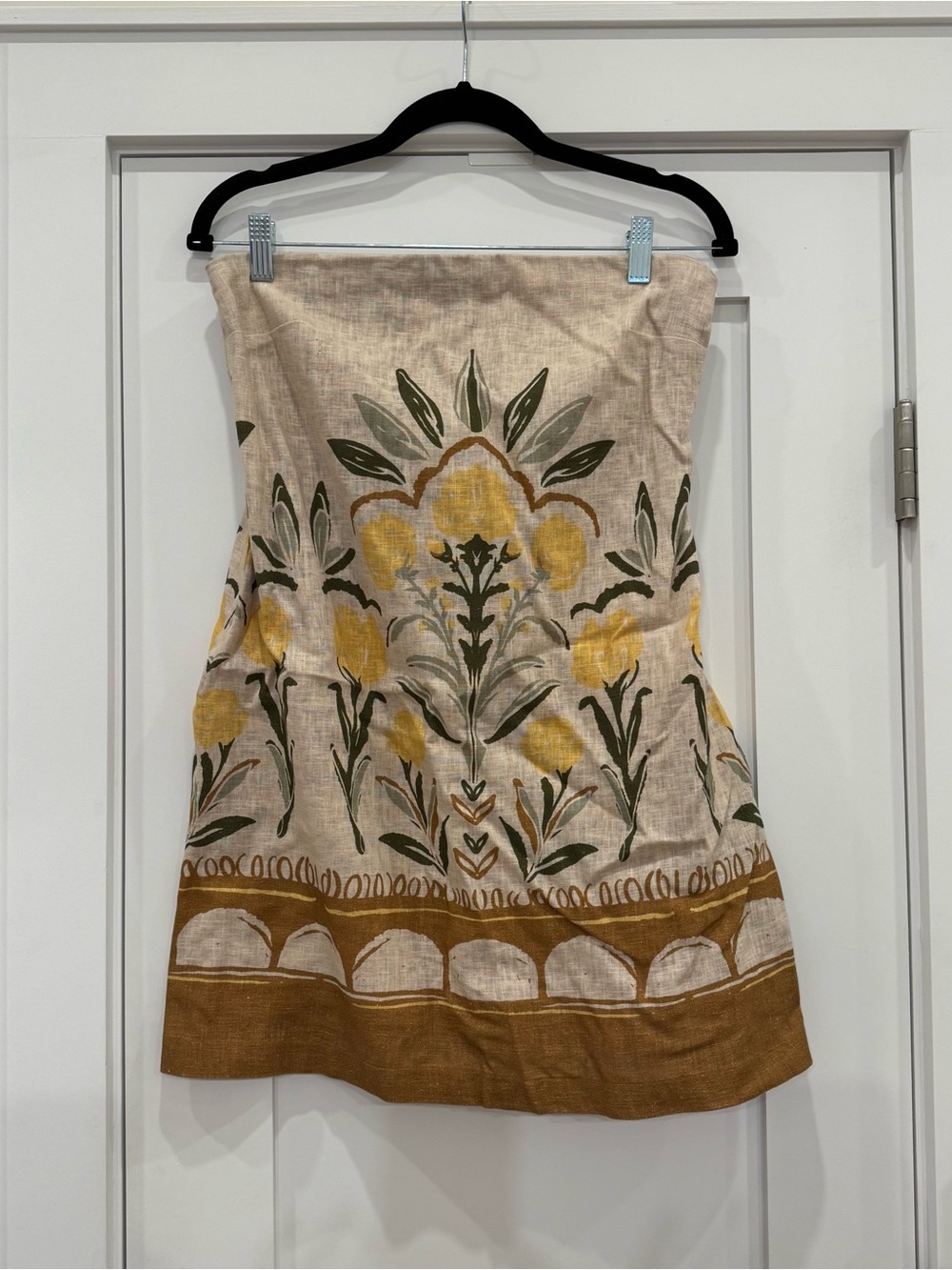 Abercrombie & Fitch Beige Linen A-Line Skirt with Mustard & Olive Floral Print